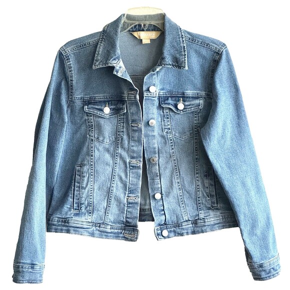 Vtg Sears Womens Roebucks Co Distressed Blue Jean Denim Trucker Jacket Western M - Picture 1 of 15